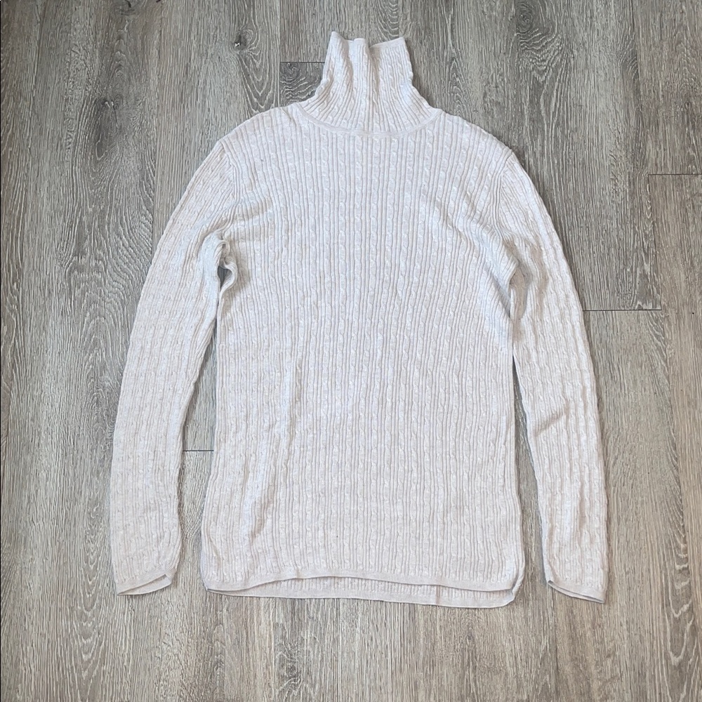 Peruvian Connection cable knit thin Pullover Turtleneck Rib Medium oatmeal